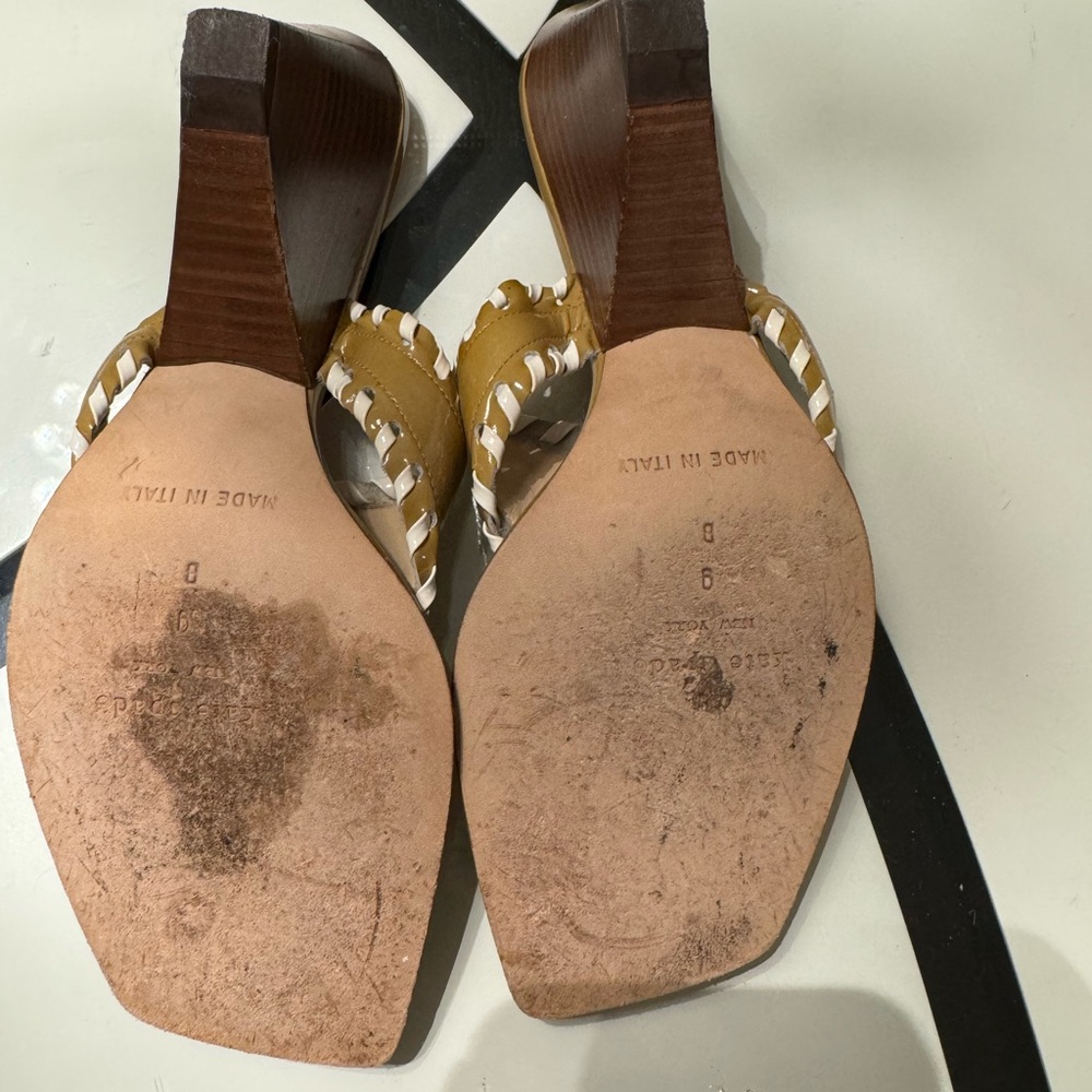 Kate Spade Tan and Red Mule Sandals with Braided Trim - Picture 3 of 6